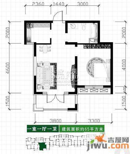 绿城百合公寓1室1厅1卫65㎡户型图