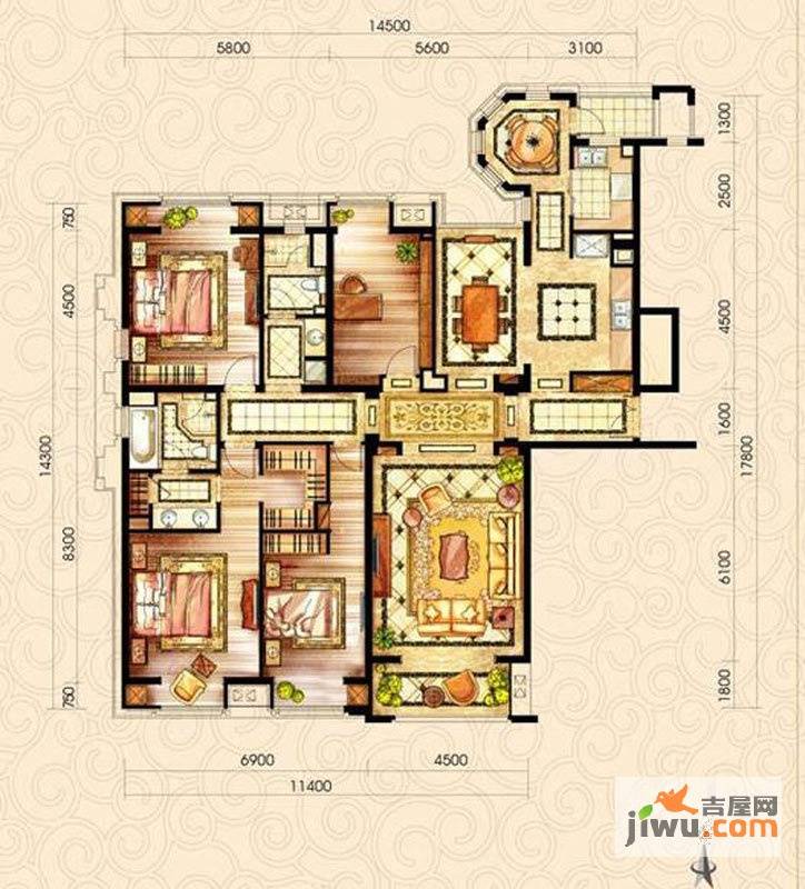 中海紫御公馆4室2厅2卫208㎡户型图