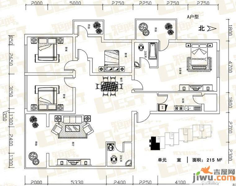 矩阵天悦4室2厅2卫215㎡户型图