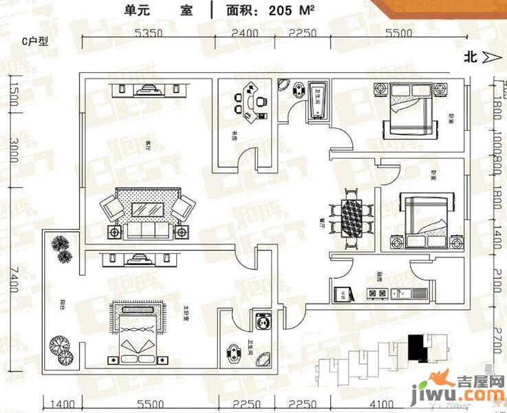 矩阵天悦3室2厅2卫205㎡户型图