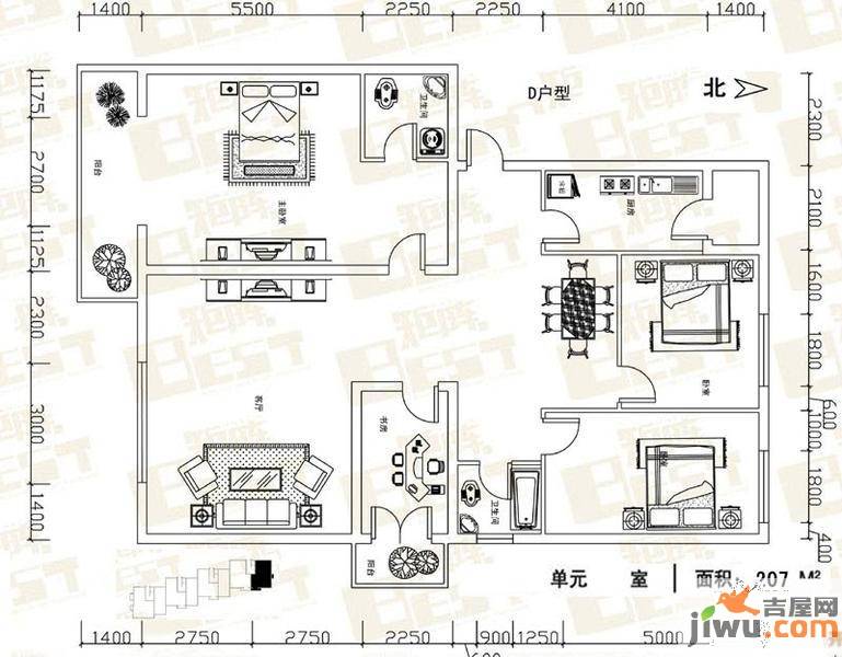 矩阵天悦3室2厅2卫207㎡户型图