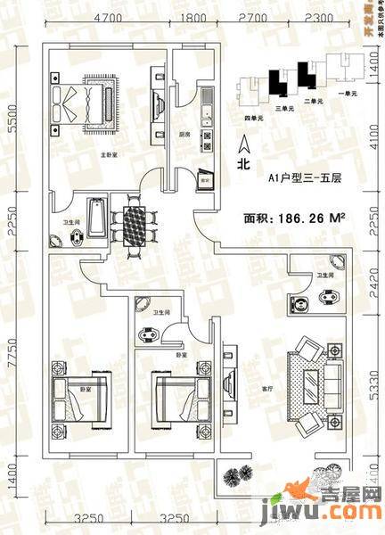 矩阵天悦3室2厅2卫186.3㎡户型图