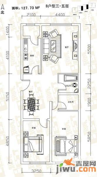 矩阵天悦2室2厅1卫127.7㎡户型图