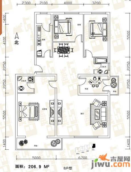 矩阵天悦4室2厅2卫206.9㎡户型图