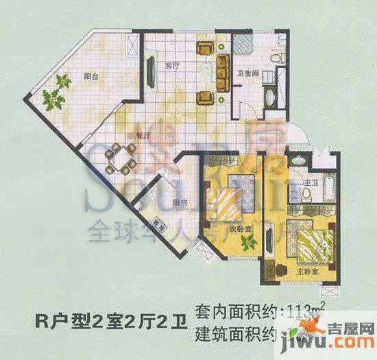 北京太阳城2室2厅2卫141㎡户型图