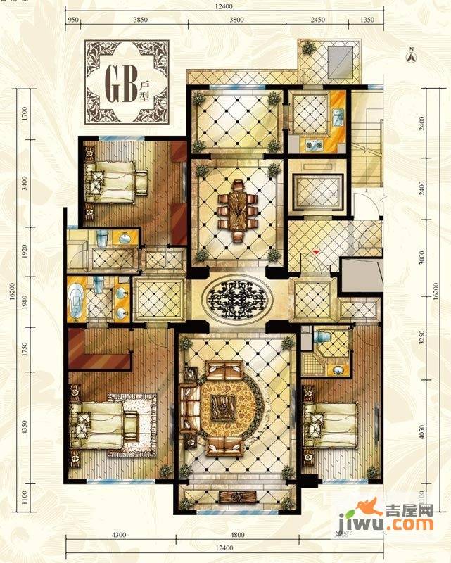 中海九号公馆（御山居）3室2厅3卫175㎡户型图