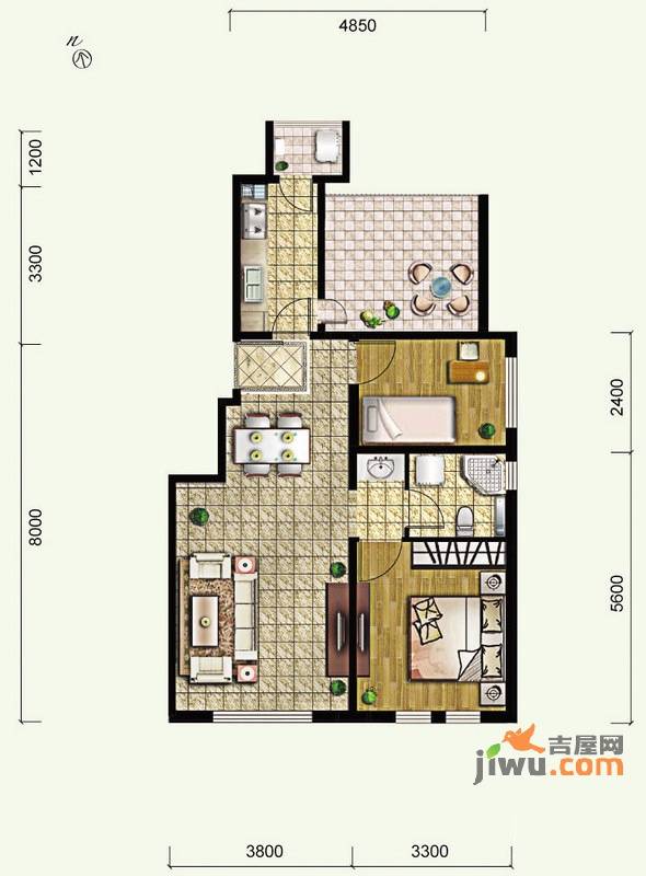 中国铁建原香小镇1室2厅1卫74㎡户型图