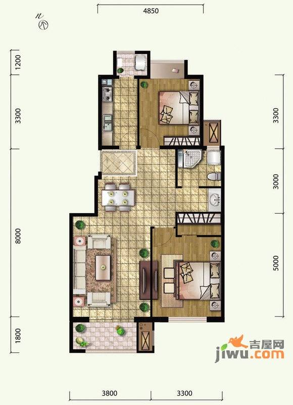 中国铁建原香小镇2室2厅1卫85㎡户型图