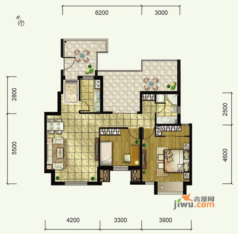 中国铁建原香小镇2室2厅1卫81㎡户型图