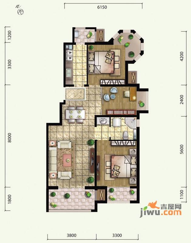 中国铁建原香小镇3室2厅1卫86㎡户型图