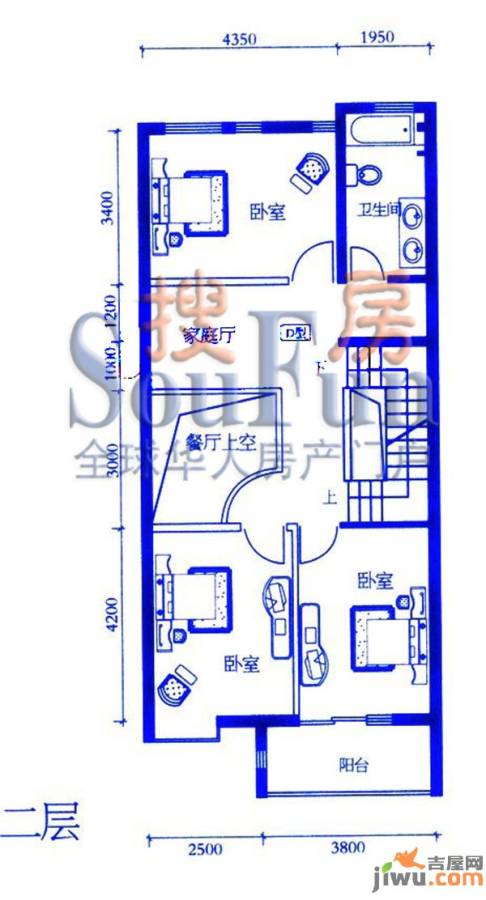 靠山居艺墅3室1厅1卫户型图