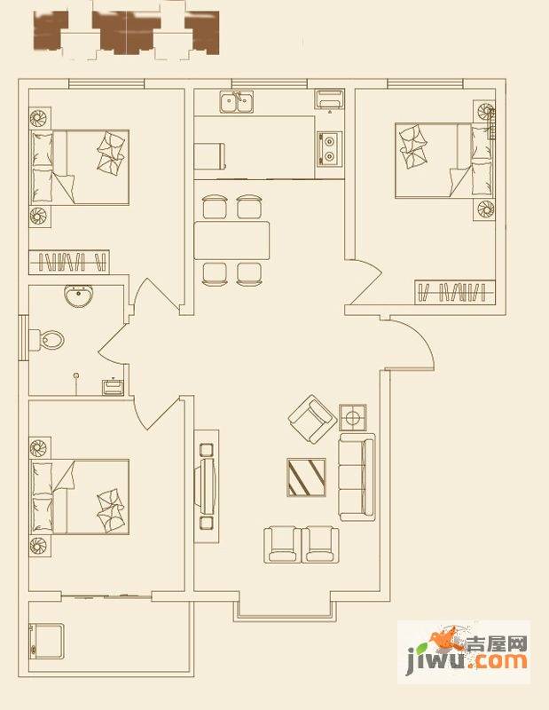 盛景蓝天公寓3室2厅1卫118.6㎡户型图