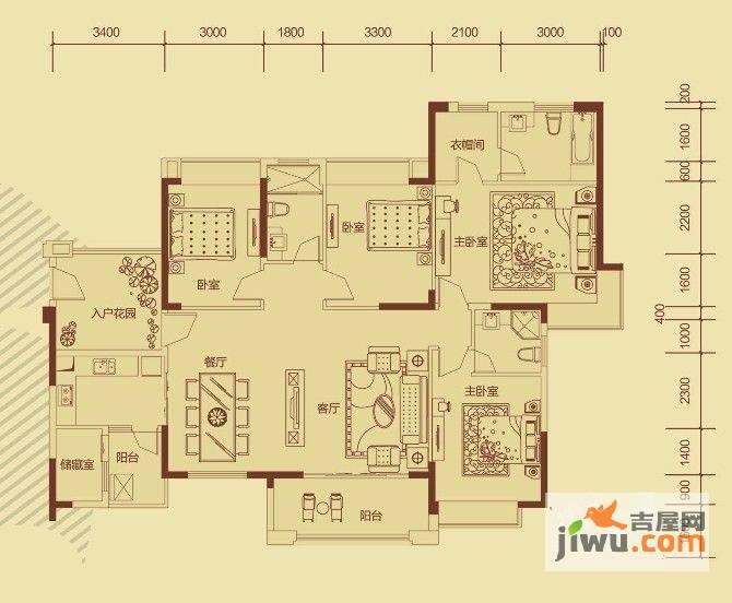 卓越蔚蓝城邦二期4室2厅2卫175㎡户型图