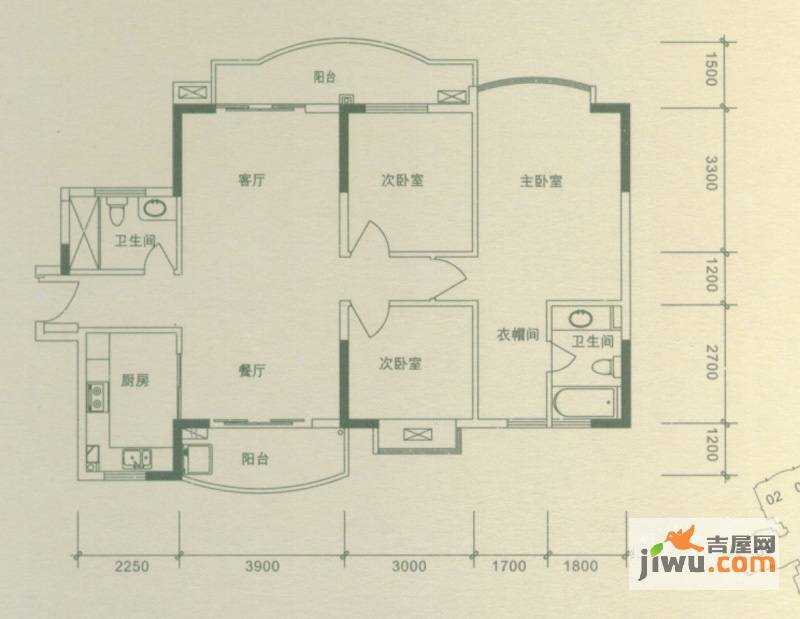 碧湖花园二期4室2厅2卫121㎡户型图