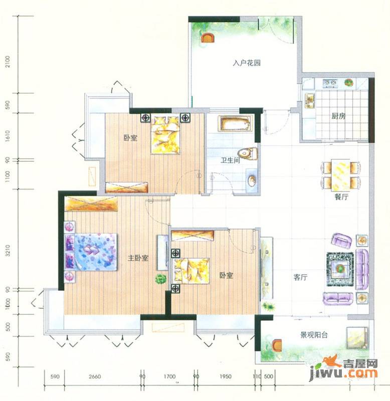 城蕊首府3室2厅1卫102㎡户型图