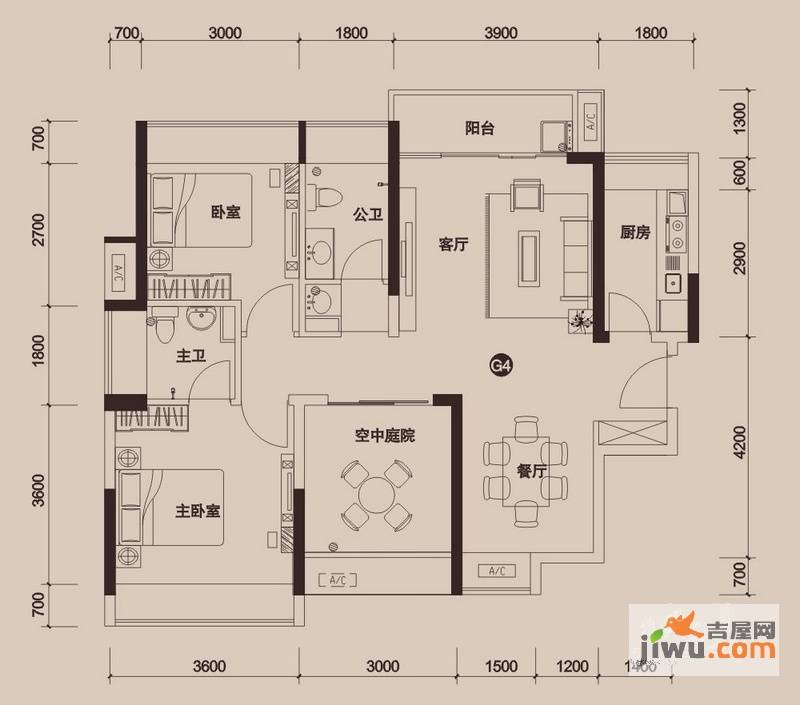 金地外滩8号3室2厅2卫97㎡户型图