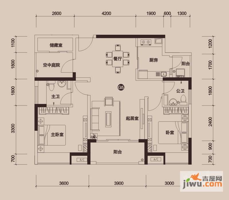 金地外滩8号3室2厅2卫98.1㎡户型图