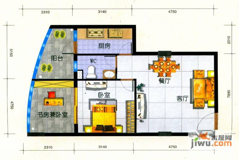 锦华水岸居2室2厅1卫62.2㎡户型图