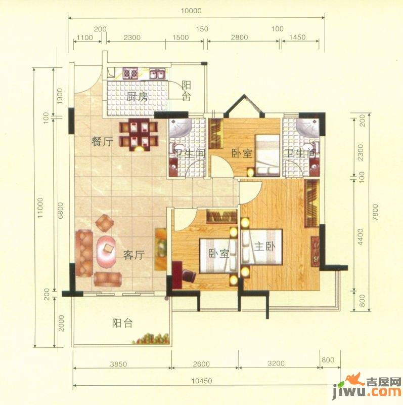 翠亨豪园3室2厅2卫95.8㎡户型图