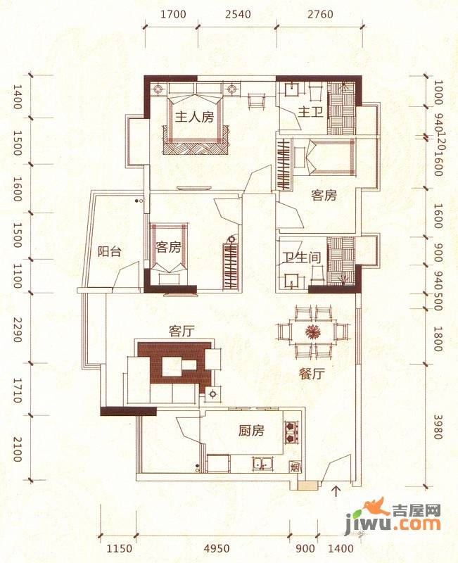 盛和新都会3室2厅2卫119.4㎡户型图