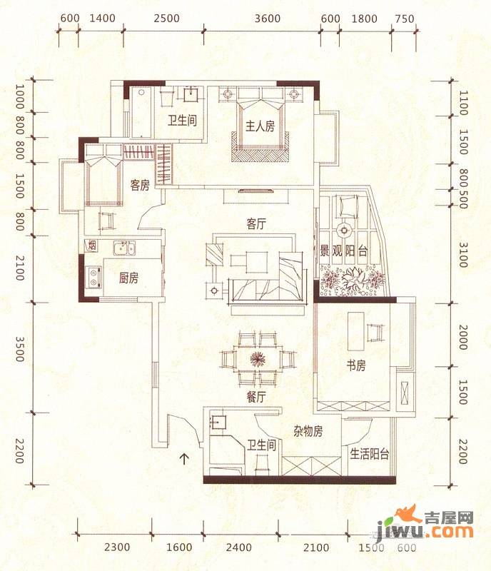 盛和新都会3室2厅2卫113㎡户型图