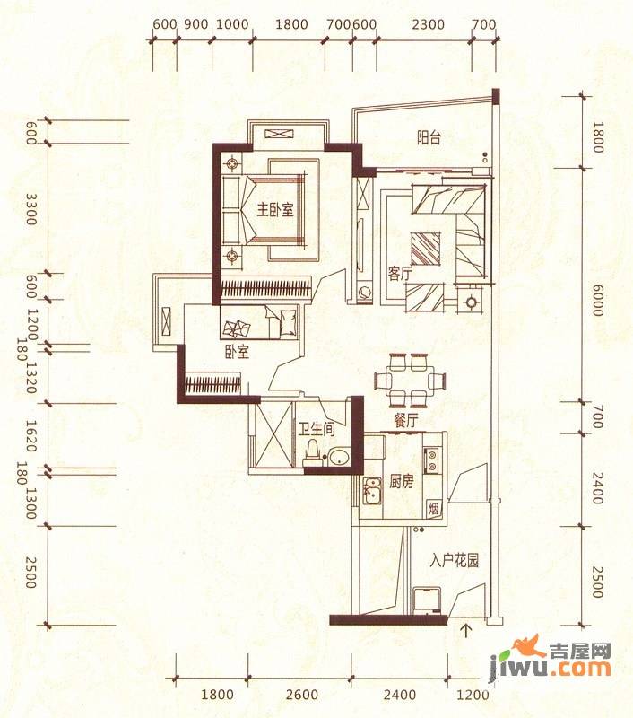 盛和新都会2室2厅1卫82.9㎡户型图