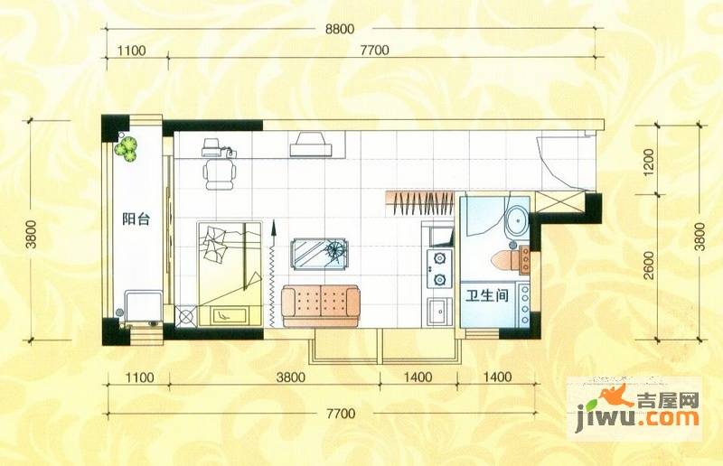 雍景家园1室0厅1卫37㎡户型图