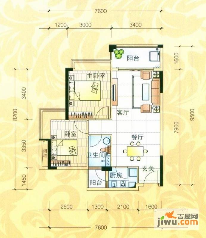 雍景家园2室2厅1卫70㎡户型图