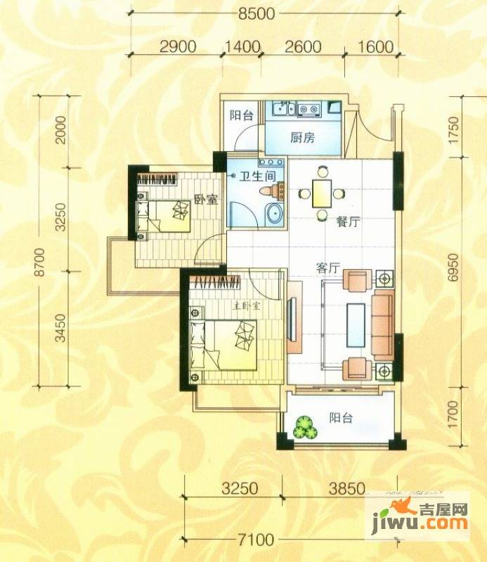 雍景家园2室2厅1卫79㎡户型图