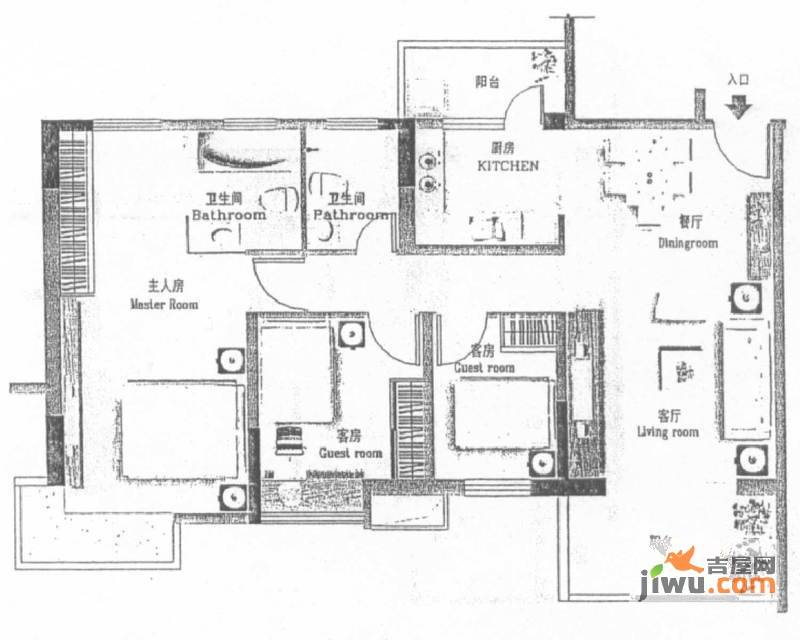 丽景花园三期5室2厅2卫93㎡户型图