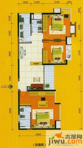 金莎3室2厅1卫100㎡户型图