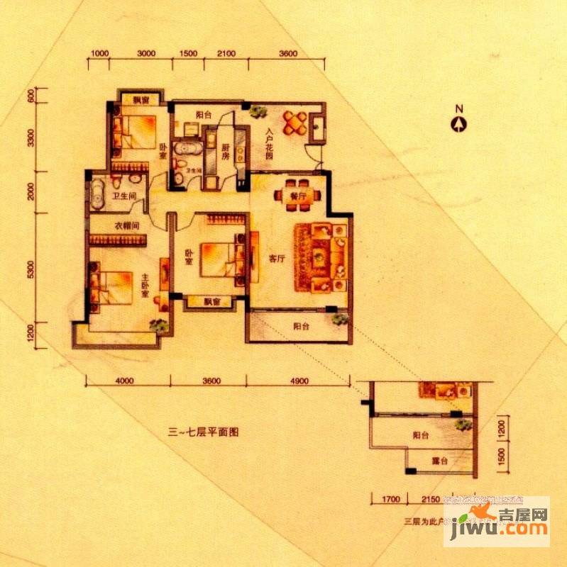 中惠珺庭3室2厅2卫130㎡户型图