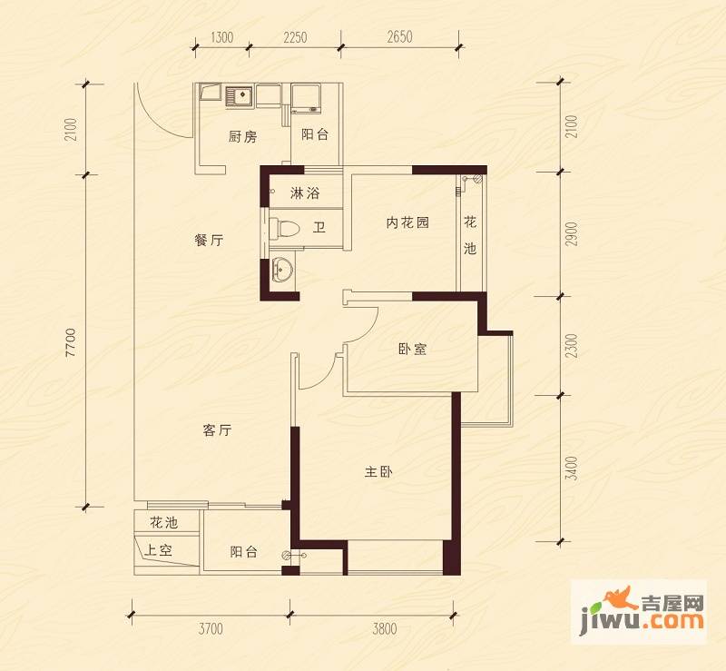 现代印象华庭2室2厅1卫87㎡户型图