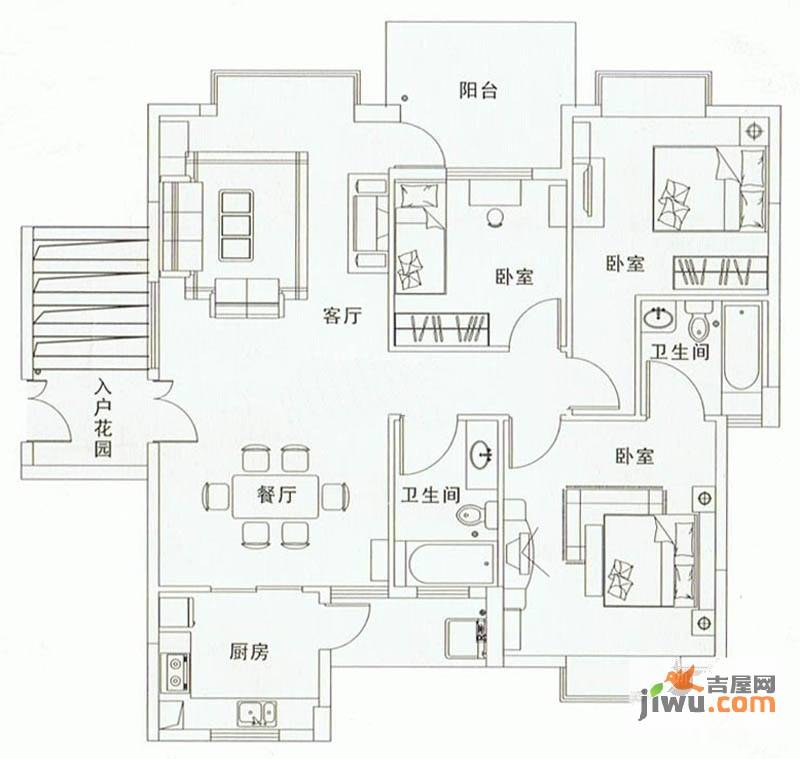 凯悦美景花园3室2厅2卫120㎡户型图