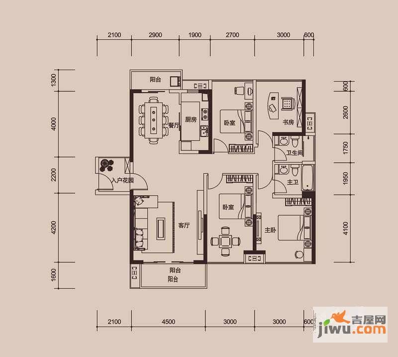 金地外滩8号4室2厅2卫140.5㎡户型图