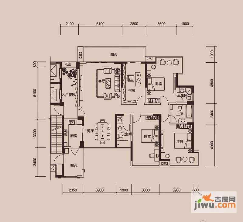 金地外滩8号4室2厅3卫181.1㎡户型图