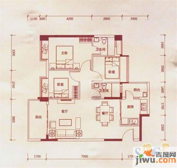 精英世家3室2厅2卫94㎡户型图