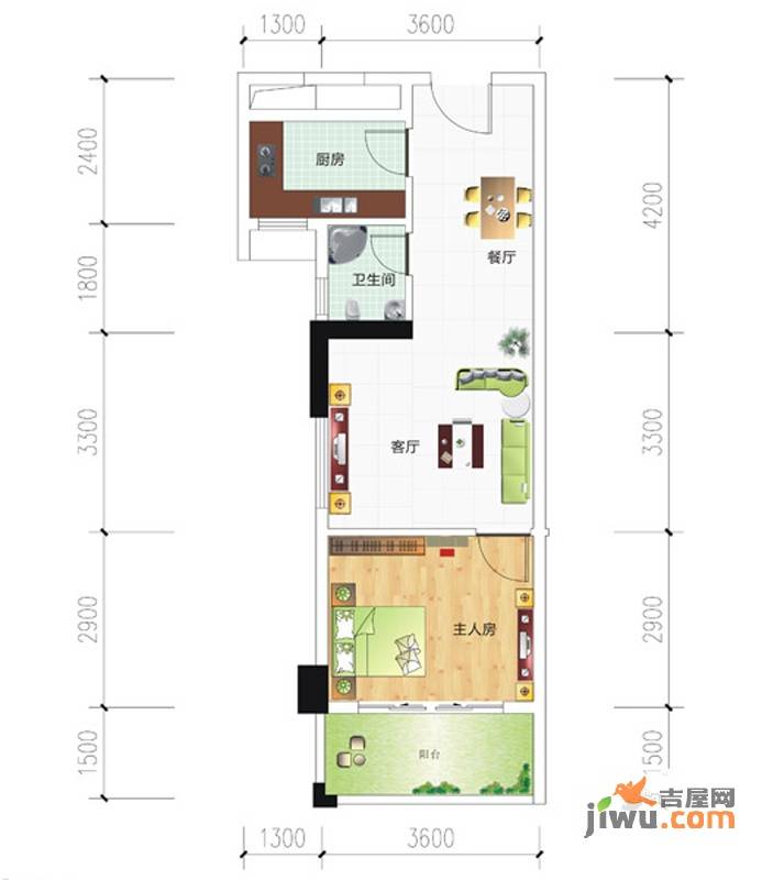 水木年华1室2厅1卫53.9㎡户型图