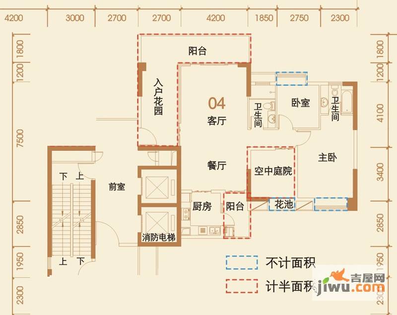 鹏达御西湖2室2厅2卫125㎡户型图