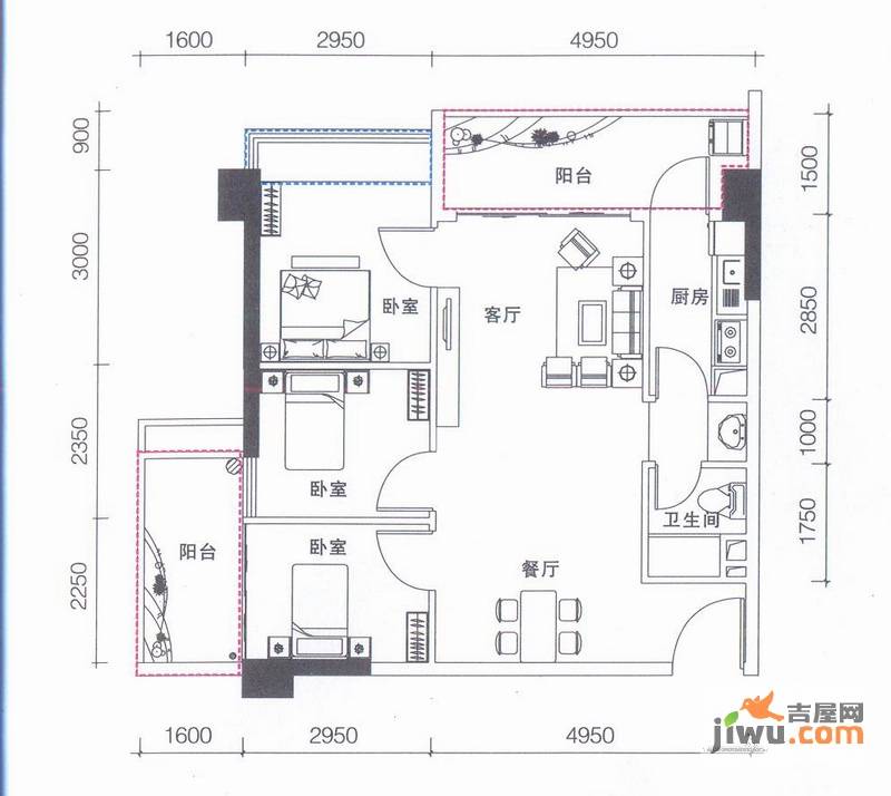 鹏达御西湖3室2厅1卫84㎡户型图