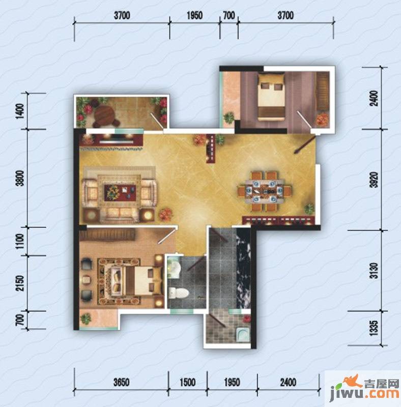 海天阳光花园2室2厅1卫80.9㎡户型图