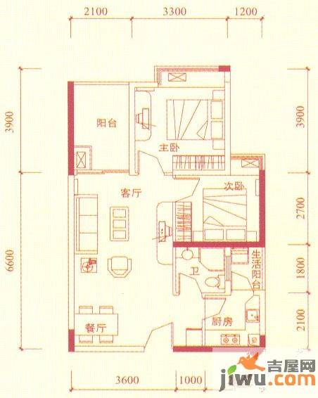 双城世纪2室2厅1卫82.3㎡户型图