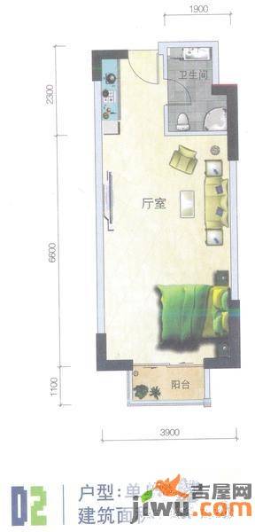 富川瑞园1室1厅1卫48.1㎡户型图