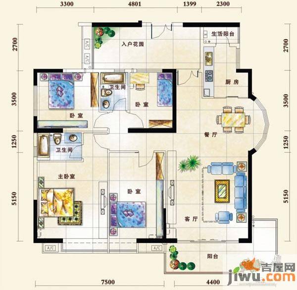 盛园华府4室2厅2卫176㎡户型图