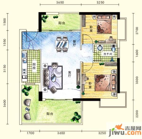 中兴佳苑2室2厅1卫77.1㎡户型图