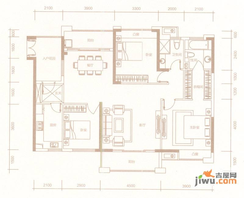 惠东国际新城3室2厅2卫143.1㎡户型图