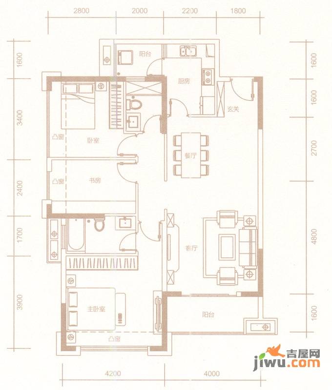 惠东国际新城3室2厅2卫112.6㎡户型图