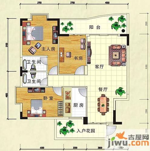 园洲中心花园3室2厅2卫126㎡户型图