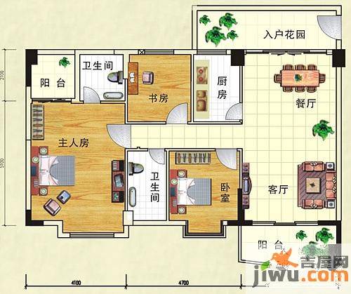 园洲中心花园3室2厅2卫121㎡户型图