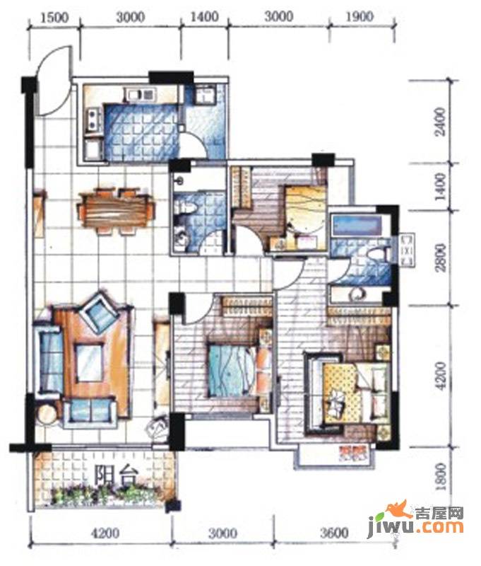 金山湖花园3室2厅2卫118.4㎡户型图